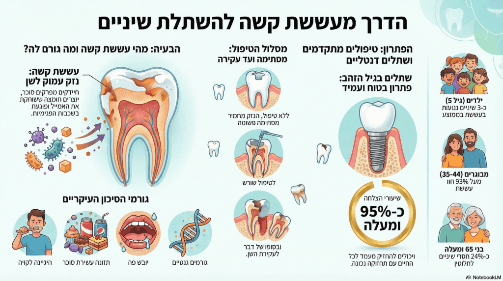 לוקס דנטל גרופ | כיצד עששת קשה מובילה לאובדן שיניים וצורך בהשתלה? אינפוגרפיקה בנושא עששת קשה